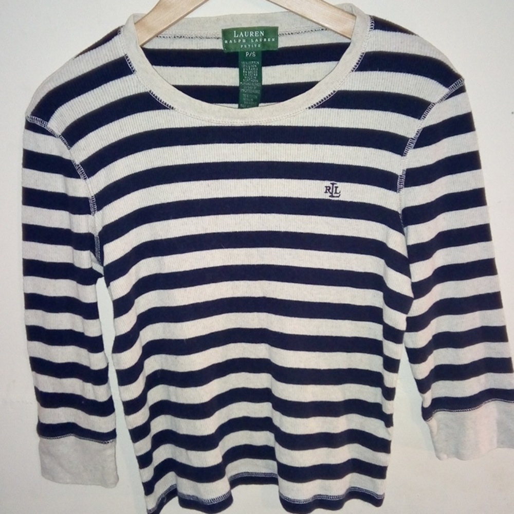 Ralph Lauren Navy Stripped Crop Top Sweater